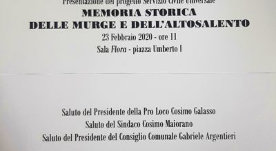 PROGETTO SERVIZIO CIVILE NAZIONALE U.N.P.L.I. “MEMORIA STORICA DELLE MURGE E DELL’ ALTO SALENTO”